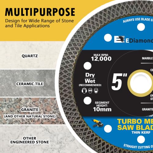 5" Turbo Mesh Saw Blades for Porcelain, Ceramic Tile and Stone, 1 PC - size: 5 Inch