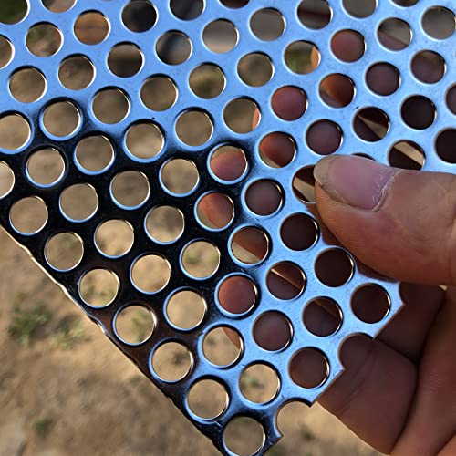 Perforated Metal Sheets-Expanded & Perforated Sheets-Perforated Stainless Steel Sheet-20GA 0.32" Hole 1/3"（ About 8mm） 11.8" X5.9"-Metal Mesh Sheet for Ventilation and Fume Filtration - size: 11.8"x5.9"