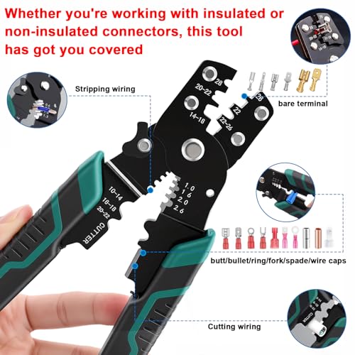 smseace 210PCS Wire Butt connectors with Crimping Tool 22-10AWG Butt Splice Connectors Insulated Electrical Straight Wire Terminal - size: 211Pcs