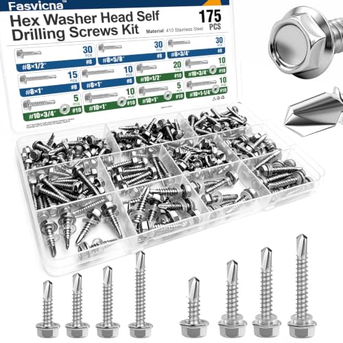 #8#10 Self Drilling Screws for Metal, 410 Stainless Steel, 175PCS - size: SS #8#10 175pcs