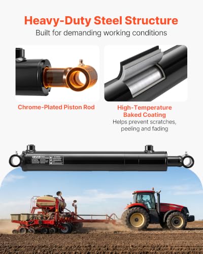 VEVOR Double Acting Hydraulic Cylinder, 2" Bore x 12" Stroke, Max 3500PSI Hydraulic Cylinder, Heavy-Duty Welded Cross Tube Cylinders with 1" Pin Hole & SAE #6 Port for Agricultural Machinery, Tractors - size: 2x12