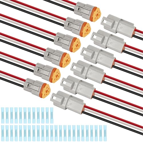 Deutsch DT 3 Pin Grey Male Female Wiring Harness Connector 6 Kits, 16 AWG - color: 6 Sets-Grey, size: 3Pin