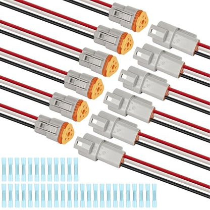 Deutsch DT 3 Pin Grey Male Female Wiring Harness Connector 6 Kits, 16 AWG - color: 6 Sets-Grey, size: 3Pin