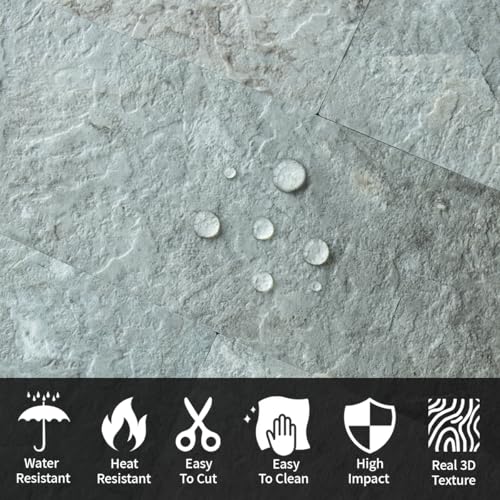AULIGET 40-Piece Mountain Rock Peel and Stick Backsplash Wall Tiles, 3" x 12" PVC Faux Stone Stick on Tiles for Backsplash Kitchen, Bathroom, Laundry Room, Camper, Fireplace - color: Mountain Rock, size: 40 Pieces, 3"x12"x0.12"