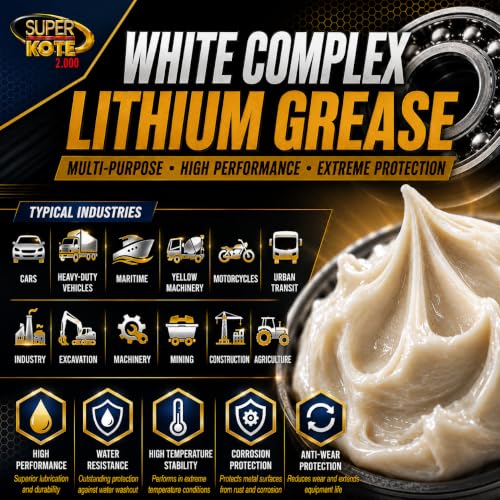 Lithium Complex Grease Superkote 2000 | Multipurpose | NLGI 2 | EP | High Temp | Automotive | Construction | Industry | Gear | Wheel Bearing | Axle | Ball Joint |White | 1 LB Can