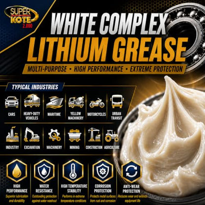 Lithium Complex Grease Superkote 2000 | Multipurpose | NLGI 2 | EP | High Temp | Automotive | Construction | Industry | Gear | Wheel Bearing | Axle | Ball Joint |White | 1 LB Can
