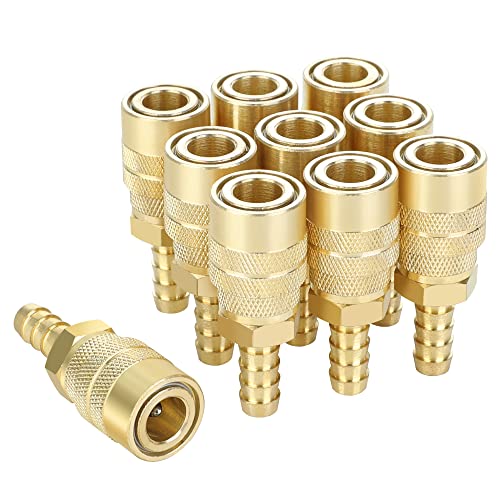 Air Coupler with 3/8 Hose Barb, Industrial M-Type, 1/4 Inch Body Size, Brass Material, 10 Pieces Air Compressor Hose Fittings - size: 10PC 3/8 HOSE BARB