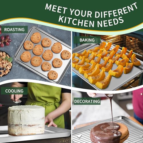 Small Baking Sheet with Cooling Rack Set [2 Baking Pans + 2 Wire Racks], CEKEE Stainless Steel Cookie Sheets for Baking, Heavy Duty & Dishwasher Safe Baking Sheets for Oven, Size 9 x 7 x 1 Inch - size: 9 inch