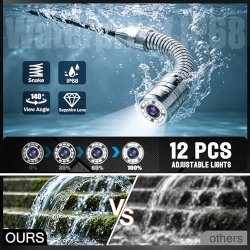 Drain Sewer Camera 100FT,1080P 32GB DVR,Waterproof IP68,JQKJCAM 23MM Plumbing Sewer Inspection Camera Snake w/12 Brighter Lights,4.3'' 360°Rotate Screen,Meter Mark,Portable for Pipe Sewer line Scope - size: 30 m, style: 23 mm 4.3DVR