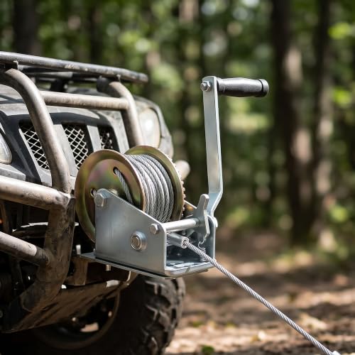 JOIKIT 1600 Lbs Heavy Duty Hand Crank Winch with 15m 49Feet Steel Cable - size: 1600 LBS