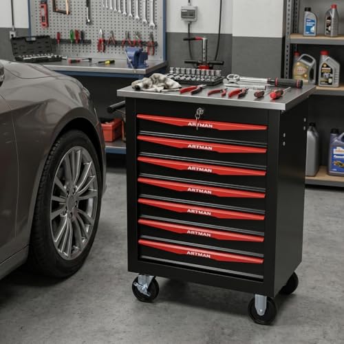 Rolling Tool Chest,Stainless Steel Worktop,Black,7‑Drawer - color: Black, size: 7-Drawers