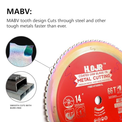 Metal Cutting Circular Saw Blade, Steel and Stainless Steel Cutting, The Cutting Head uses a Special Anti-Heat Sticking Coating with high Finish and Long Life,FMB 14 inch 66-Tooth 1" -TA - size: Steel 14" 66T