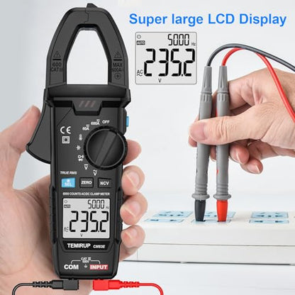 Clamp Meter 6000 Counts TRMS, 600A AC/DC Amp Meter, Multimeter Tester - color: Black