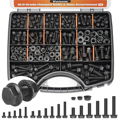 M5 M6 M8 Bolts and Nuts Assortment Grade 10.9 Flanged Hex Bolts Flange Nuts - color: Black, size: M5 M6 M8