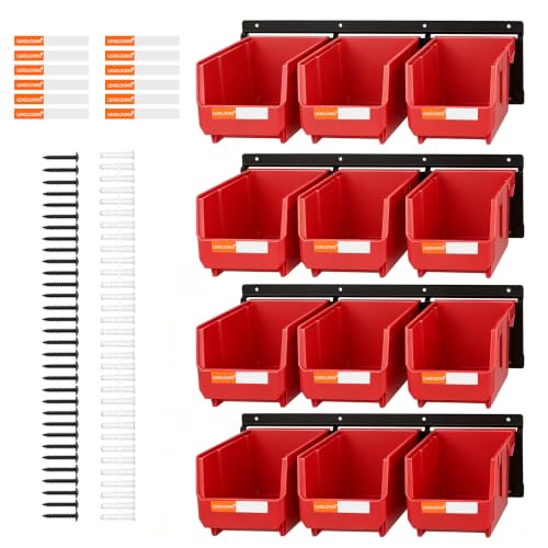 12pc Wall-Mounted Storage Organizer Set with Metal Rails Red - color: Red, size: V2-12Bins&4Rails
