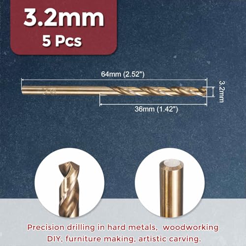 5pcs Drill Bit 3.2mm Diameter M35 5% Cobalt HSS for Metal - size: 3.2mm