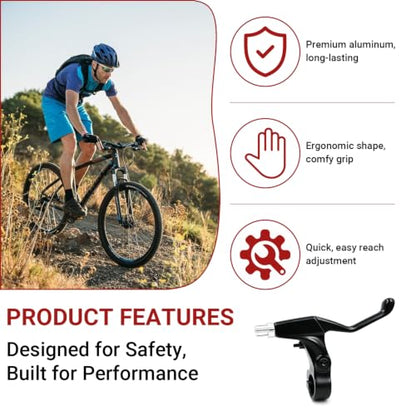 Bike Brake Lever Set for V-Brake, Universal Aluminum Alloy Bicycle Brake Handles with Return Spring, 2-3 Finger Design, Compatible with Mountain Bike,City Bike and Kids Bike, Black, 1 Pair