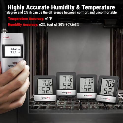 TempPro TP49 3 Pack Digital Hygrometer Indoor Thermometer - color: Black Indoor Thermometer