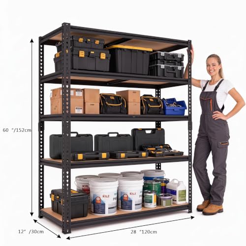 2400LBS Garage Shelving, 28" Wx12 Dx60 H Metal Storage Shelves - size: 60"H × 28"W × 12"D