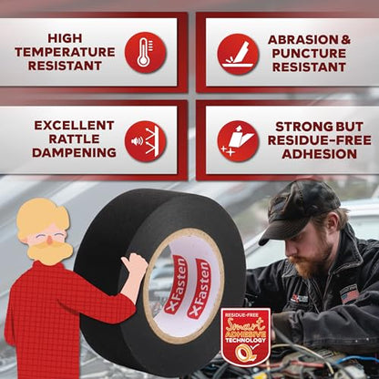 XFasten Wire Harness Tape, 250 Feet Total (5-Set Width), High Temp Wiring Loom Harness, Self-Adhesive Felt Cloth Electrical Tape for Automotive Engines, Noise Dampening, and Cable Protection - style: Set of 5 Widths x 50 Foot (250 Feet Total)
