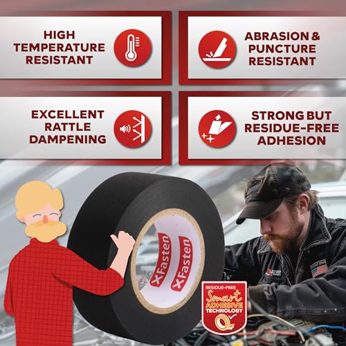 XFasten Wire Harness Tape, 3/4-Inch x 50-Foot, High Temp Wiring Loom Harness, Self-Adhesive Felt Cloth Electrical Tape for Automotive Engines, Noise Dampening, and Cable Protection - style: 3/4-Inch x 50-Feet (Single Pack)