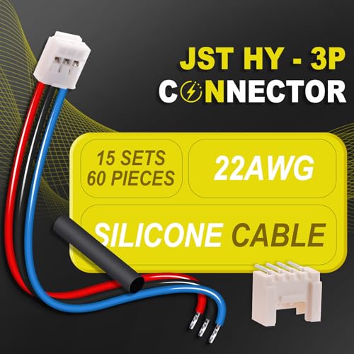 15 Sets/60 Pcs JST HY 2.0mm 3 Pin 22AWG Silicone Connector Kit - size: 3-Pin, style: JST-HY