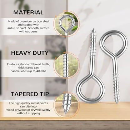 TLAZZ 4 Pack Eye Bolts Screw in Hooks for Hanging Tie-Downs - color: Silver