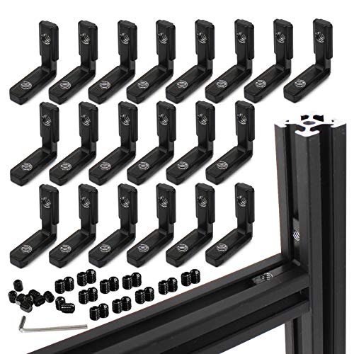 20Pcs 2020 Aluminum Extrusion Black Corner Bracket T Slot Inside L Shape Joint Angle Hardware Connector with Screws for 20 Series 20/20 2040 V Slot Extruded Aluminum Profile - style: 20Pcs Interior Bracket with Screw