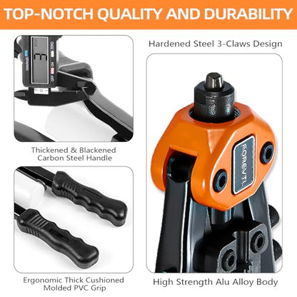 1/4 Rivet Gun Kit with 210pcs Blind Pop Rivets & 5 Rivet Heads