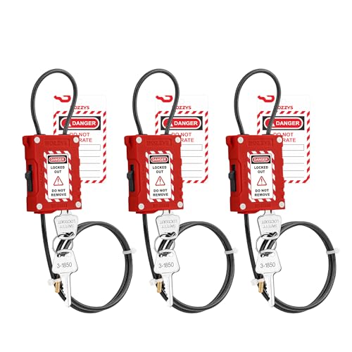 Lockout Tagout Cable Locks with 2 Keys | OSHA Compliant Adjustable 0.16"x31.5" PVC Steel Cable | for Valves, Panels & Machinery | Nylon PA66 Loto Padlock with Tags | 3 Pack - color: BD-LG81-3PCS
