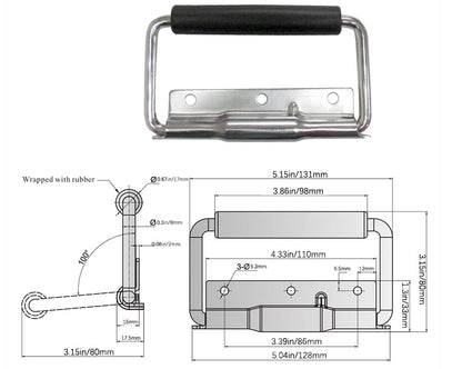SYINE 5.15 Inch 8.3 oz Large Heavy Duty Folding Handle,3 Mounting Holes,Spring Loaded with Rubber Grip for Toolbox Cabinet,1 Pack,Silver - color: Silver
