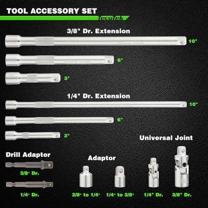TecoTek 17-Pieces Drive Tool Accessory Set, Spark Plug Socket Set, Includes 1/4" & 3/8” Drive Extension Bar, Socket Adapter, Universal Joints, Spark Plug Sockets, Professional Socket Accessories, Cr-V - size: 17PCS Drive Tool Accessory Set