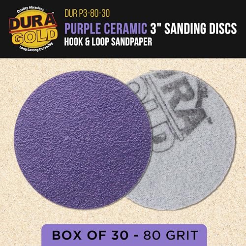 Dura-Gold Premium 80 Grit 3" Purple Film Ceramic Sanding Discs, Box of 30 - style: 80 Grit