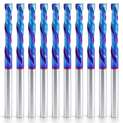 HQMaster Up & Down Cut Compression Bit 1/8" Shank Spiral CNC Router End Mill Tungsten Carbide Milling Cutter Set 10 Pack