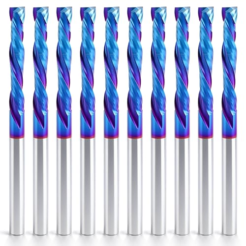 HQMaster Up & Down Cut Compression Bit 1/8" Shank Spiral CNC Router End Mill Tungsten Carbide Milling Cutter Set 10 Pack