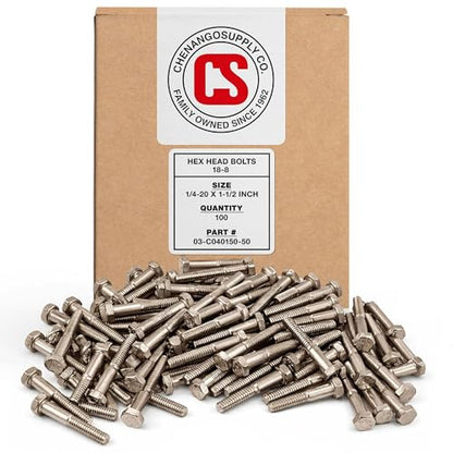 Chenango Supply 1/4-20 x 1-1/2" Stainless Hex Head Bolts - size: 1/4" X 1-1/2"