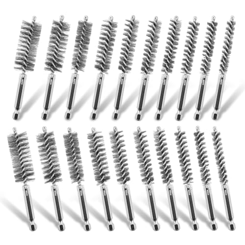 20 PCS Stainless Steel Wire Bore Brush for Drill, 5/16"-3/4" Wire Brush Bore Cleaning Brushs Set with 1/4" Hex Shank Twisted Wires Bristles for Rust and Tube Cleaning(8,10,11,12,13,15,16,17,18,19mm) - color: Silver