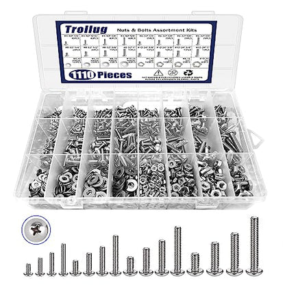 1110PCS Nuts and Bolts Assortment Kit, Stainless Steel Hardware Assortment Kit with Assorted Screws, Nuts, Bolts and Washers（#4-40#6-32#8-32#10-24）