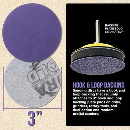Dura-Gold Premium 180 Grit 3" Purple Film Ceramic Sanding Discs, Box of 30 - style: 180 Grit