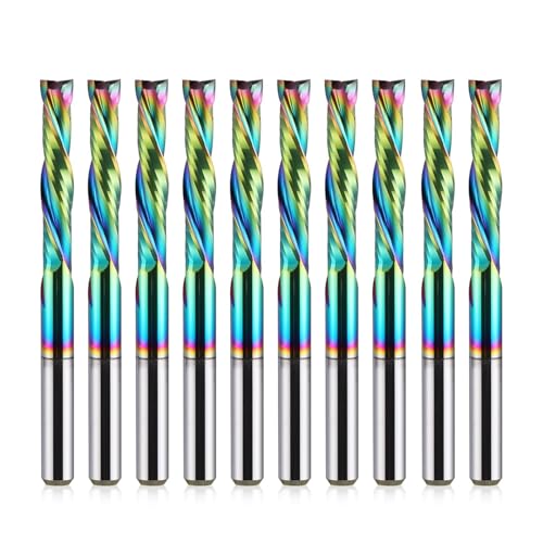 Woodwork Milling Cutter ,DLC Coating ,UP & Down Cut 2 Flutes Spiral Carbide Milling Tool CNC Router Compression Wood End Mill Cutter Bits,1/8Inch Shank ,1/8Inch Cutting Dia ,17mm CEL Pack of 10 - style: 3.175x3.175x17mm