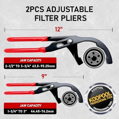 KOOPOOL 8Pc Oil Filter Wrench Set – Fits 2-3/4" to 5-1/4"