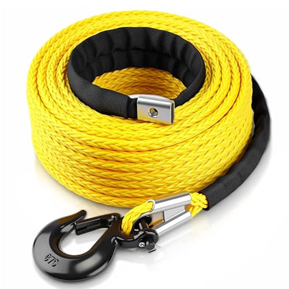 Marsui 3/8" x 100 ft Synthetic Winch Rope Cable Kit, 22000lbs, Yellow - color: Yellow, size: 3/8" X 100 ft