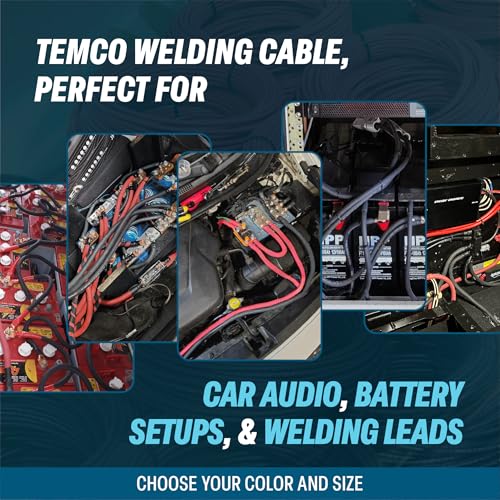 TEMCo 2 Gauge AWG 100 Ft Black Flexible Pure Copper Made in USA Welding Cable Battery Wire - Heavy Duty Solar, Inverter, Car, RV, Truck - color: 100 Ft Black, size: 2 AWG