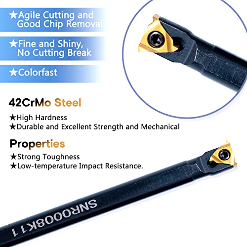 Lathe Turning Holders Threading Holder - Threading Tools Metal Lathe Cutting Tools 3pcs Internal Boring Bars SNR0008K11+SNR0010K11+SNR0012M11 with 3pcs Indexable Carbide Inserts for Lathe Tools - color: 3pcs SNR turning holders+3pcs inserts