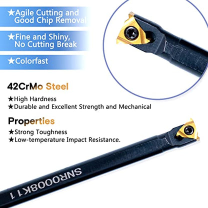 Lathe Turning Holders Threading Holder - Threading Tools Metal Lathe Cutting Tools 3pcs Internal Boring Bars SNR0008K11+SNR0010K11+SNR0012M11 with 3pcs Indexable Carbide Inserts for Lathe Tools - color: 3pcs SNR turning holders+3pcs inserts