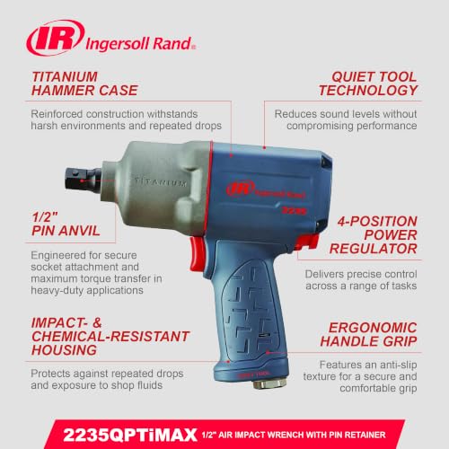 Ingersoll Rand 2235QTIMAX 1/2" Drive Air Impact Wrench - style: 2235 1/2-Inch Quiet - Pin Retainer