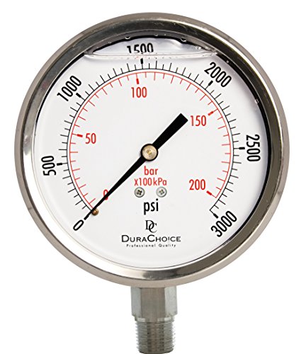 4" SS Oil Filled Pressure Gauge, 3/8" NPT Lower Mount, 3,000 PSI - size: [0-3,000 PSI]