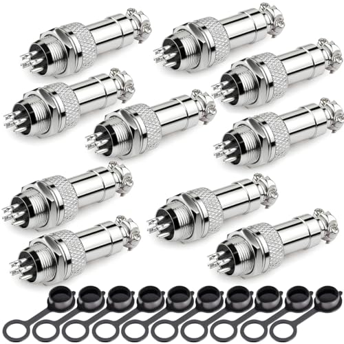 Clyxgs 6-Core Aviation Plug Connector Male Female 12mm Panel Mount Metal Wire Adapter Waterproof Cap 10PCS - style: GX12-6-10