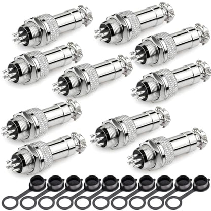 Clyxgs 6-Core Aviation Plug Connector Male Female 12mm Panel Mount Metal Wire Adapter Waterproof Cap 10PCS - style: GX12-6-10