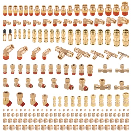 208PCS DOT Brass Air Line Fittings Kit, Push to Connect Fittings - size: 208PCS